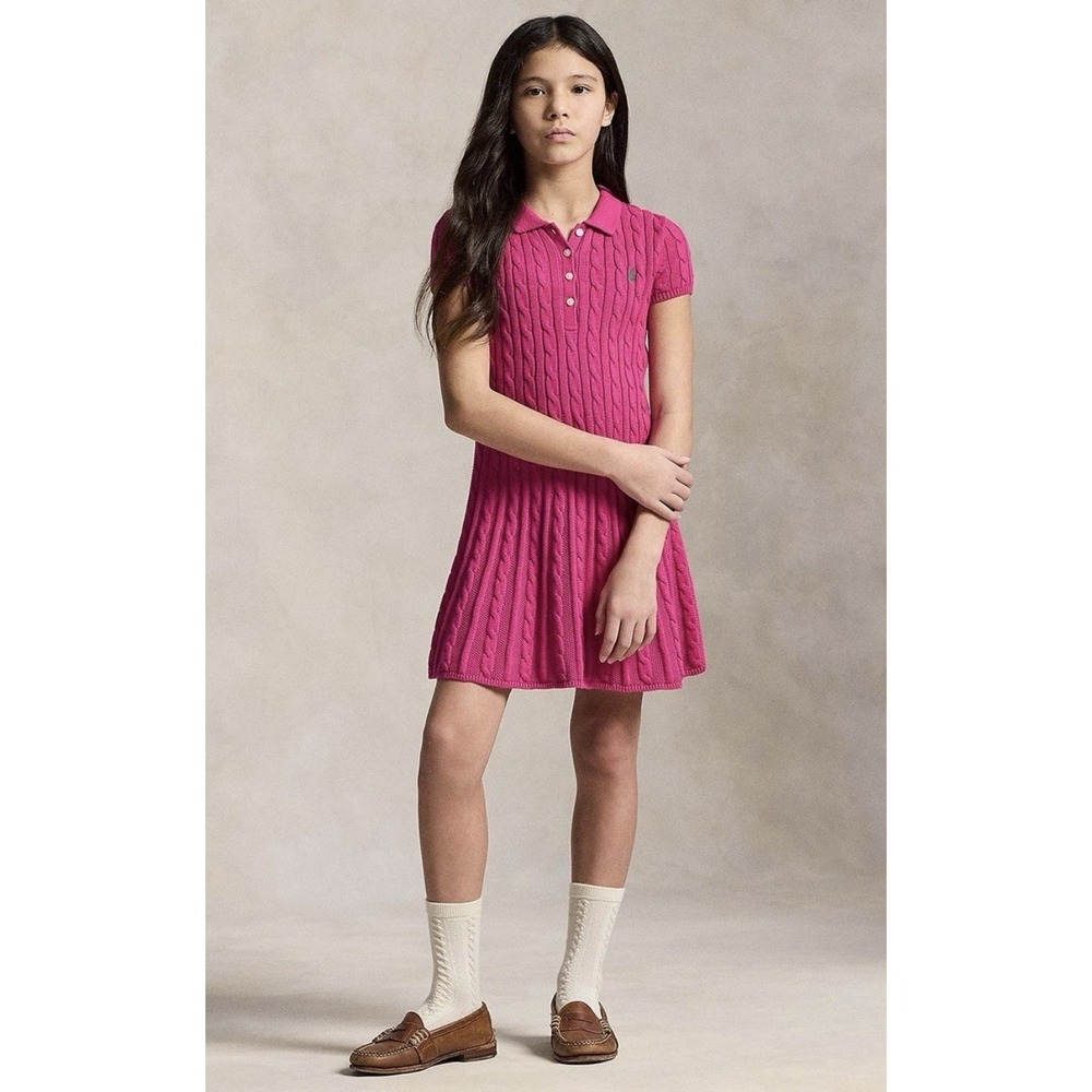 Polo Ralph Lauren KIDS Pink Cable Knit Preppy Sweater Dress 16 Polo Collar MWT